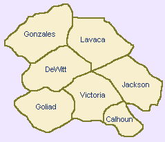 Map of Counties in the Golden Crescent Region of Texas