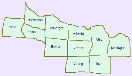 Map of Counties in the Nortex Region of Texas.